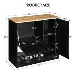 Feeding Station With 2 Lockers, Pet Feeding Station With 2 Elevated Dog Bowls, Side Hooks, Anti-tipping Kit, Hidden Pet Feeding Station For Feeding And Watering, Rattan Door, Black