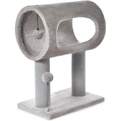 Gray Indoor Cat Tree With Hanging Ball 20.5Cat Tree With Tunnel Bed And Scratching Post Cat Tower