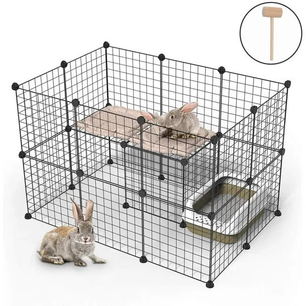 Pet Playpen, Small Animal Cage Indoor Portable Metal Wire Yard Fence For Small Animals, Guinea Pigs, Rabbits Kennel Crate Fence Tent Black 24pcs