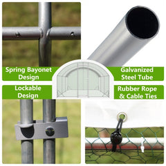 Large Chicken Coop Metal Chicken Run With Waterproof And Anti-UV Cover, Dome Shaped Walk-in Fence Cage Hen House For Outdoor And Yard Farm Use, 1 Tube Diameter, 9.84 X 19.68 X 6.56