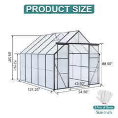 8x10FT Double Door Polycarbonate Greenhouse Raised Base And Anchor Aluminum Heavy Duty Walk-in Greenhouses For Outdoor Backyard In All Season