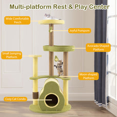 Freestanding Multi-level Avocado Cat Tower With Private Condo