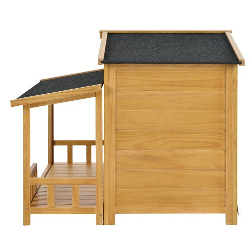 GO 47.2 Wooden Dog House, Outdoor & Indoor Dog Crate, Pet Kennel With Porch, Solid Wood, Weatherproof, Medium, Nature