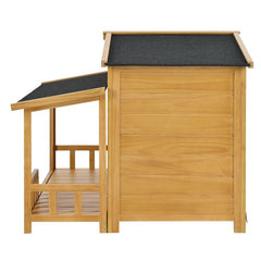 GO 47.2 Wooden Dog House, Outdoor & Indoor Dog Crate, Pet Kennel With Porch, Solid Wood, Weatherproof, Medium, Nature