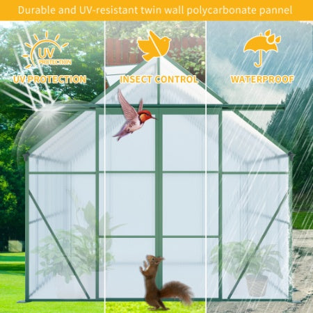 Double Door Polycarbonate Greenhouse Raised Base And Anchor Aluminum Heavy Duty Walk-in Greenhouses For Outdoor Backyard In All Season