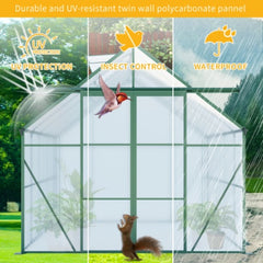 Double Door Polycarbonate Greenhouse Raised Base And Anchor Aluminum Heavy Duty Walk-in Greenhouses For Outdoor Backyard In All Season