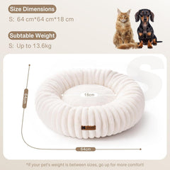 MEWOOFUN Donut Dog Bed For Small Dogs - Calming Round Fluffy Pet Bed With Non-Slip Bottom, Washable Puppy & Kitten Bed 25x25x7 Inch, Cream