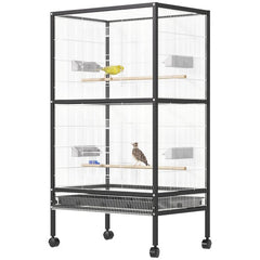 PawHut 54 Extra Large Portable Rolling Iron Aviary Flight Bird Cage And Accessories