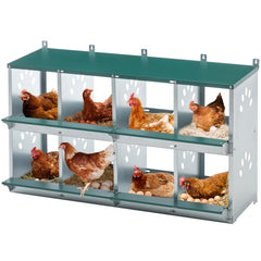 8 Compartment Chicken Nesting Boxes,For Laying Eggs, Metal Poultry Nest Box Wall Mount For Chickens, Hens, Large Vented Holes Chicken Coop Box