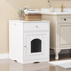Wooden Pet House Cat Litter Box Enclosure With Drawer Side Table Cat Home Nightstand