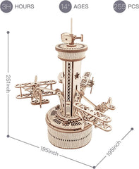 Robotime Rokr 3D Wooden Puzzles For Adults DIY Musical Box Model Kit To Build Self-Assembly Building Kit Airplane- Control Tower