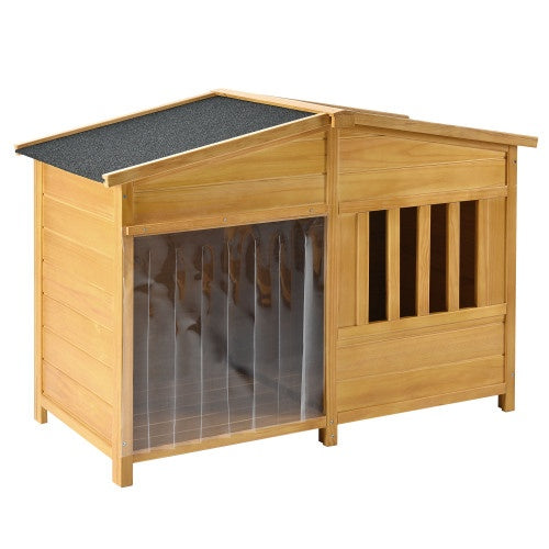 GO 47.2 Wooden Dog House, Outdoor & Indoor Dog Crate, Pet Kennel With Porch, Solid Wood, Weatherproof, Medium, Nature