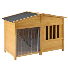 GO 47.2 Wooden Dog House, Outdoor & Indoor Dog Crate, Pet Kennel With Porch, Solid Wood, Weatherproof, Medium, Nature