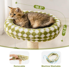 Mewoo Cat Scratching Post & Bed - 2-in-1 Small Cat Tower With Sisal Scratcher And Ball Track Toys Green, Medium