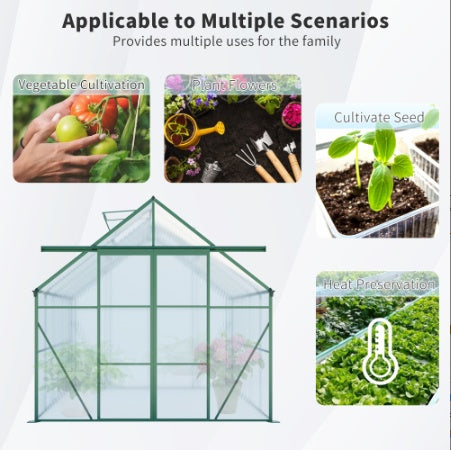 8x8 FT Double Door Polycarbonate Greenhouse Raised Base And Anchor Aluminum Heavy Duty Walk-in Greenhouses For Outdoor Backyard In All Season