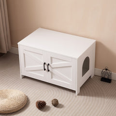 Cat Litter Box Enclosure, Litter Box Furniture Hidden With Barn Door, Wooden Cat Washroom Furniture, Cat House, End Table, Fit Most Of Litter Box