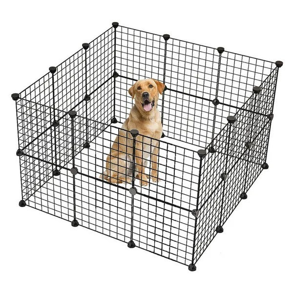 Pet Playpen, Small Animal Cage Indoor Portable Metal Wire Yard Fence For Small Animals, Guinea Pigs, Rabbits Kennel Crate Fence Tent Black 24pcs