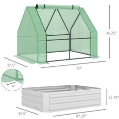 Outsunny Galvanized Raised Garden Bed With Mini Greenhouse Cover, Outdoor Metal Planter Box With 2 Roll-Up Windows For Growing Flowers, Fruits, Vegetables, And Herbs, 50 X 37.5 X 36.25, Green