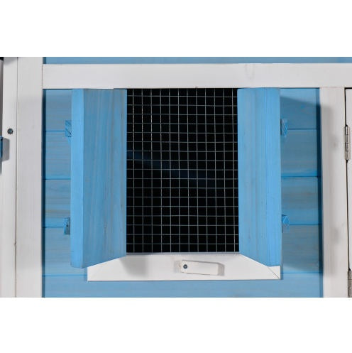 76 Wooden Rabbit Hutch Bunny Cage With Waterproof Asphalt Roof, Fun Outdoor Run, Removable Tray And Ramp, Light Blue