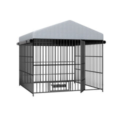 Large Dog Kennel Outdoor Pet Pens Dogs Run Enclosure Animal Hutch Metal Coop Fence With Roof Cover 6.6L X 6.6W X 6.4H