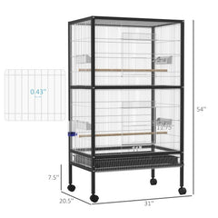 PawHut 54 Extra Large Portable Rolling Iron Aviary Flight Bird Cage And Accessories