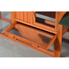 Large Wooden Rabbit Hutch, Outdoor Bunny Cage With Spacious Run, Waterproof Asphalt Roof, Pull-Out Tray And Ramp, Fir Wood Pet House For Rabbits, Chickens And Small Animals  Brown Green