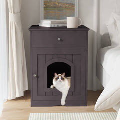 Wooden Pet House Cat Litter Box Enclosure With Drawer, Side Table Indoor Pet Crate