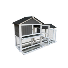 Removable Tray Ramp Wooden Outdoor Rabbit Hutch With Running Cage