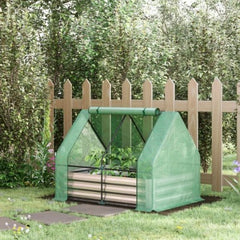 Outsunny Galvanized Raised Garden Bed With Mini Greenhouse Cover, Outdoor Metal Planter Box With 2 Roll-Up Windows For Growing Flowers, Fruits, Vegetables, And Herbs, 50 X 37.5 X 36.25, Green