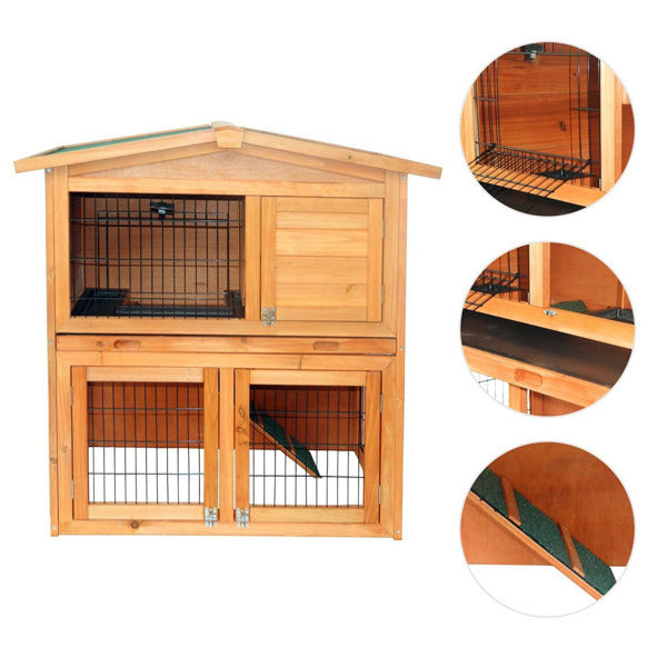 Triangle Roof Pet Waterproof Double-layer Cedar Chicken Cage Rabbit Cage With Pull-out Tray
