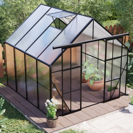 8x8 FT Double Door Polycarbonate Greenhouse Raised Base And Anchor Aluminum Heavy Duty Walk-in Greenhouses For Outdoor Backyard In All Season